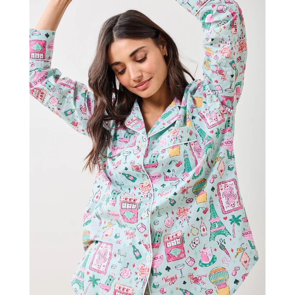 Printfresh Long Sleeve Pajama Top Viva Las Vegas Cotton Mint